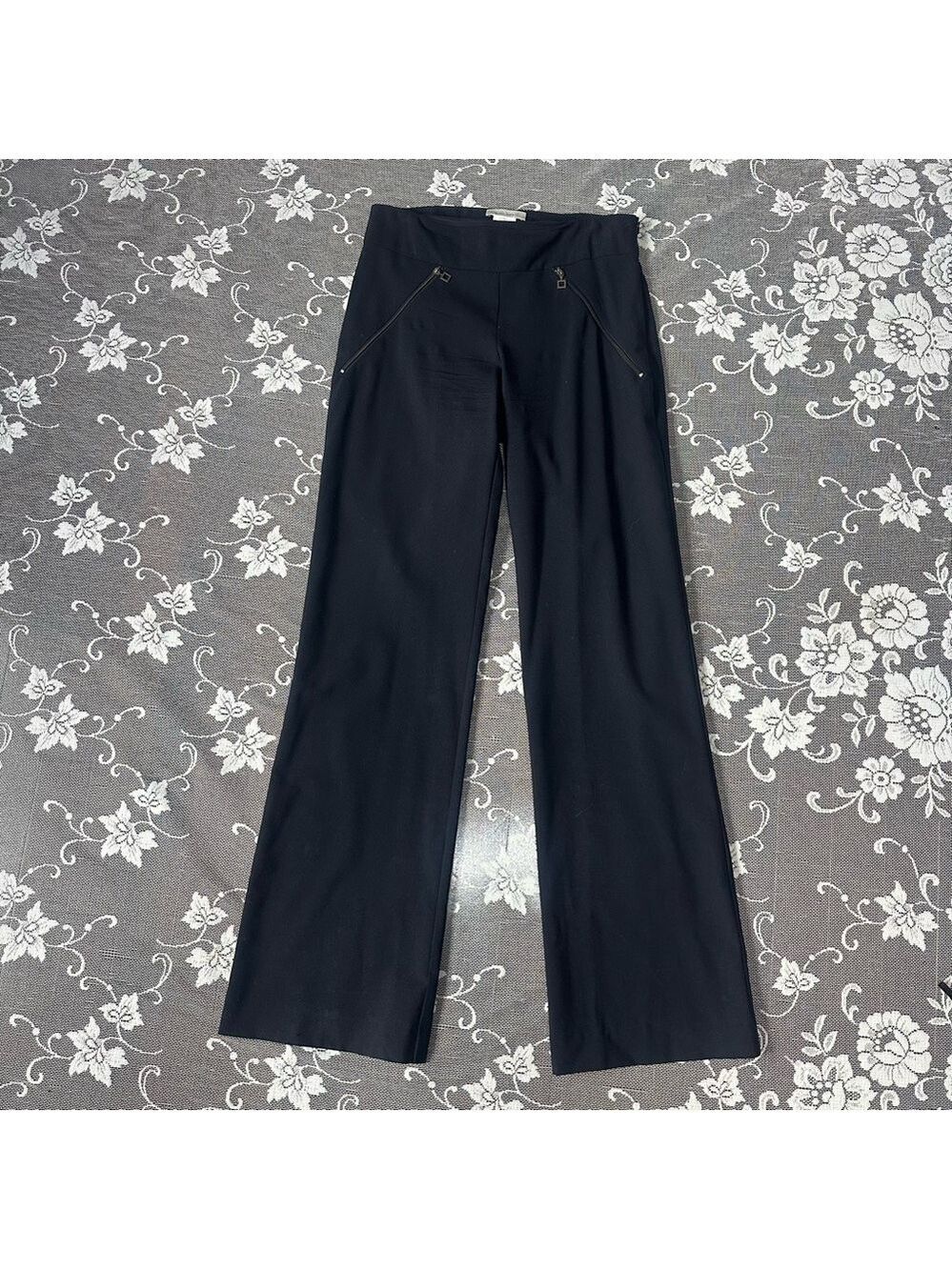 Sarah Pacini Navy Wool Boot Cut Trousers Sz 0